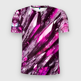 Мужская футболка 3D Slim с принтом Розовые драгоценные кристаллы в Екатеринбурге, 100% полиэстер с улучшенными характеристиками | приталенный силуэт, круглая горловина, широкие плечи, сужается к линии бедра | 