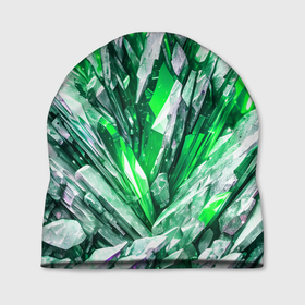 Шапка 3D с принтом Зелёные драгоценные кристаллы в Новосибирске, 100% полиэстер | универсальный размер, печать по всей поверхности изделия | 