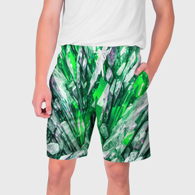 Мужские шорты 3D с принтом Зелёные драгоценные кристаллы в Санкт-Петербурге,  полиэстер 100% | прямой крой, два кармана без застежек по бокам. Мягкая трикотажная резинка на поясе, внутри которой широкие завязки. Длина чуть выше колен | 