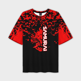 Мужская футболка oversize 3D с принтом Cyberpunk samurai красные краски ,  |  | 