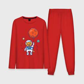 Мужская пижама с лонгсливом хлопок с принтом Котик с космическим шариком в Кировске,  |  | 
