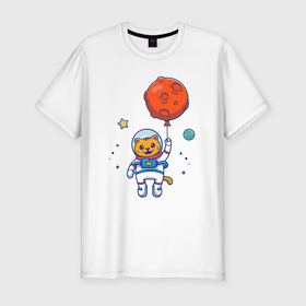 Мужская футболка хлопок Slim с принтом Котик с космическим шариком в Кировске, 92% хлопок, 8% лайкра | приталенный силуэт, круглый вырез ворота, длина до линии бедра, короткий рукав | 