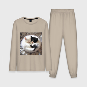 Мужская пижама с лонгсливом хлопок с принтом Два любящих котика обнимаются клубочком в Курске,  |  | Тематика изображения на принте: 