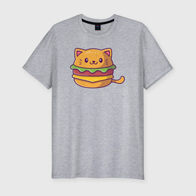 Мужская футболка хлопок Slim с принтом Бургер кот , 92% хлопок, 8% лайкра | приталенный силуэт, круглый вырез ворота, длина до линии бедра, короткий рукав | 