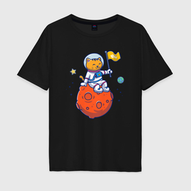 Мужская футболка хлопок Oversize с принтом Котик на марсе в Екатеринбурге, 100% хлопок | свободный крой, круглый ворот, “спинка” длиннее передней части | Тематика изображения на принте: 