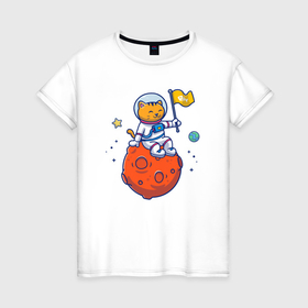 Женская футболка хлопок с принтом Котик на марсе в Курске, 100% хлопок | прямой крой, круглый вырез горловины, длина до линии бедер, слегка спущенное плечо | 