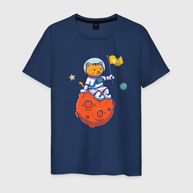 Мужская футболка хлопок с принтом Котик на марсе в Новосибирске, 100% хлопок | прямой крой, круглый вырез горловины, длина до линии бедер, слегка спущенное плечо. | 