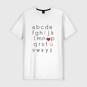 Мужская футболка хлопок Slim с принтом I love you алфавит в Новосибирске, 92% хлопок, 8% лайкра | приталенный силуэт, круглый вырез ворота, длина до линии бедра, короткий рукав | Тематика изображения на принте: 