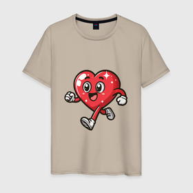 Мужская футболка хлопок с принтом Счастливое сердце бежит в Екатеринбурге, 100% хлопок | прямой крой, круглый вырез горловины, длина до линии бедер, слегка спущенное плечо. | 