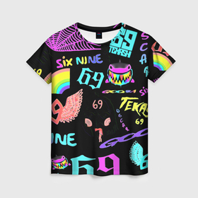 Женская футболка 3D с принтом 6ix9ine logo rap bend в Тюмени, 100% полиэфир ( синтетическое хлопкоподобное полотно) | прямой крой, круглый вырез горловины, длина до линии бедер | 