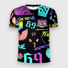 Мужская футболка 3D Slim с принтом 6ix9ine logo rap bend в Белгороде, 100% полиэстер с улучшенными характеристиками | приталенный силуэт, круглая горловина, широкие плечи, сужается к линии бедра | 