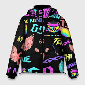 Мужская зимняя куртка 3D с принтом 6ix9ine logo rap bend в Екатеринбурге, верх — 100% полиэстер; подкладка — 100% полиэстер; утеплитель — 100% полиэстер | длина ниже бедра, свободный силуэт Оверсайз. Есть воротник-стойка, отстегивающийся капюшон и ветрозащитная планка. 

Боковые карманы с листочкой на кнопках и внутренний карман на молнии. | 