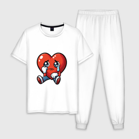 Мужская пижама хлопок с принтом Мультяшное плачущее сердце в Екатеринбурге, 100% хлопок | брюки и футболка прямого кроя, без карманов, на брюках мягкая резинка на поясе и по низу штанин
 | 