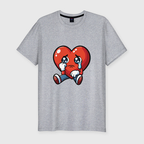 Мужская футболка хлопок Slim с принтом Мультяшное плачущее сердце в Екатеринбурге, 92% хлопок, 8% лайкра | приталенный силуэт, круглый вырез ворота, длина до линии бедра, короткий рукав | 