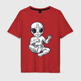 Мужская футболка хлопок Oversize с принтом Baby alien в Курске, 100% хлопок | свободный крой, круглый ворот, “спинка” длиннее передней части | 
