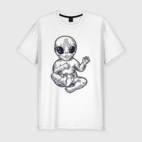 Мужская футболка хлопок Slim с принтом Baby alien в Курске, 92% хлопок, 8% лайкра | приталенный силуэт, круглый вырез ворота, длина до линии бедра, короткий рукав | 