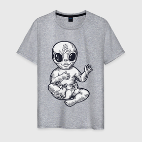 Мужская футболка хлопок с принтом Baby alien в Курске, 100% хлопок | прямой крой, круглый вырез горловины, длина до линии бедер, слегка спущенное плечо. | 