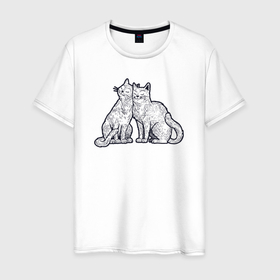 Мужская футболка хлопок с принтом Дружные кошечки в Петрозаводске, 100% хлопок | прямой крой, круглый вырез горловины, длина до линии бедер, слегка спущенное плечо. | 