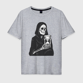Мужская футболка хлопок Oversize с принтом Смерть и песочные часы в Екатеринбурге, 100% хлопок | свободный крой, круглый ворот, “спинка” длиннее передней части | 