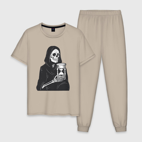 Мужская пижама хлопок с принтом Смерть и песочные часы в Екатеринбурге, 100% хлопок | брюки и футболка прямого кроя, без карманов, на брюках мягкая резинка на поясе и по низу штанин
 | 