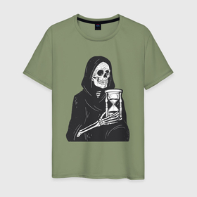Мужская футболка хлопок с принтом Смерть и песочные часы в Екатеринбурге, 100% хлопок | прямой крой, круглый вырез горловины, длина до линии бедер, слегка спущенное плечо. | 