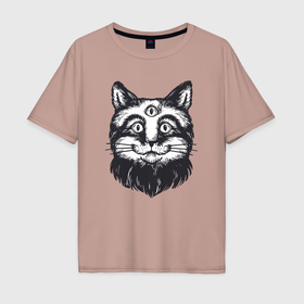 Мужская футболка хлопок Oversize с принтом Трёхглазый кот в Новосибирске, 100% хлопок | свободный крой, круглый ворот, “спинка” длиннее передней части | 