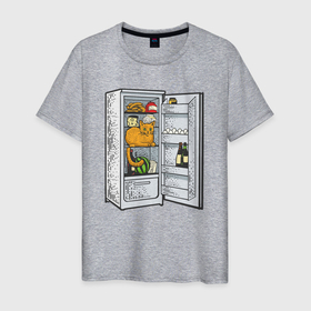 Мужская футболка хлопок с принтом Котик в холодильнике в Тюмени, 100% хлопок | прямой крой, круглый вырез горловины, длина до линии бедер, слегка спущенное плечо. | 