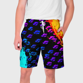 Мужские шорты 3D с принтом Brawl stars neon logo kids в Санкт-Петербурге,  полиэстер 100% | прямой крой, два кармана без застежек по бокам. Мягкая трикотажная резинка на поясе, внутри которой широкие завязки. Длина чуть выше колен | 