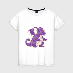 Женская футболка хлопок с принтом Забавный мультяшный толстый дракон в Петрозаводске, 100% хлопок | прямой крой, круглый вырез горловины, длина до линии бедер, слегка спущенное плечо | 