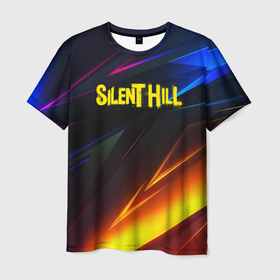 Мужская футболка 3D с принтом Silent hill stripes neon в Санкт-Петербурге, 100% полиэфир | прямой крой, круглый вырез горловины, длина до линии бедер | 