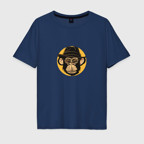 Мужская футболка хлопок Oversize с принтом Шимпанзе в очках и шляпе в Курске, 100% хлопок | свободный крой, круглый ворот, “спинка” длиннее передней части | 