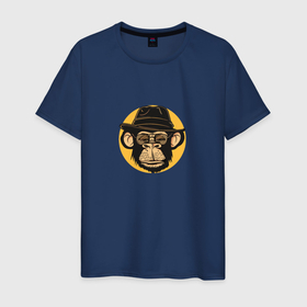 Мужская футболка хлопок с принтом Шимпанзе в очках и шляпе в Курске, 100% хлопок | прямой крой, круглый вырез горловины, длина до линии бедер, слегка спущенное плечо. | 