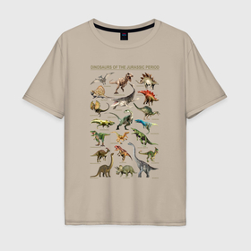 Мужская футболка хлопок Oversize с принтом Dinosaurs of Jurassic period , 100% хлопок | свободный крой, круглый ворот, “спинка” длиннее передней части | Тематика изображения на принте: 
