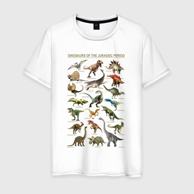 Мужская футболка хлопок с принтом Dinosaurs of Jurassic period в Новосибирске, 100% хлопок | прямой крой, круглый вырез горловины, длина до линии бедер, слегка спущенное плечо. | Тематика изображения на принте: 