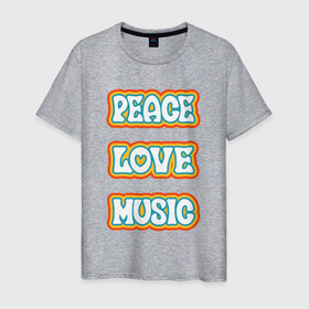 Мужская футболка хлопок с принтом Мир любовь музыка , 100% хлопок | прямой крой, круглый вырез горловины, длина до линии бедер, слегка спущенное плечо. | 