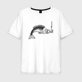 Мужская футболка хлопок Oversize с принтом Рыбка на крючке в Кировске, 100% хлопок | свободный крой, круглый ворот, “спинка” длиннее передней части | 