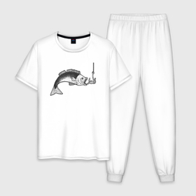 Мужская пижама хлопок с принтом Рыбка на крючке в Кировске, 100% хлопок | брюки и футболка прямого кроя, без карманов, на брюках мягкая резинка на поясе и по низу штанин
 | 