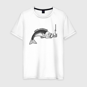 Мужская футболка хлопок с принтом Рыбка на крючке в Кировске, 100% хлопок | прямой крой, круглый вырез горловины, длина до линии бедер, слегка спущенное плечо. | 