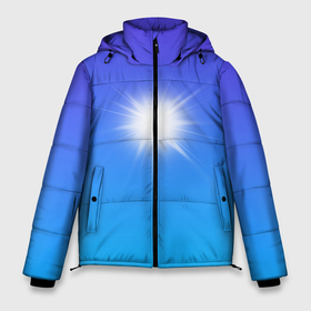 Мужская зимняя куртка 3D с принтом Солнце на синем градиенте в Кировске, верх — 100% полиэстер; подкладка — 100% полиэстер; утеплитель — 100% полиэстер | длина ниже бедра, свободный силуэт Оверсайз. Есть воротник-стойка, отстегивающийся капюшон и ветрозащитная планка. 

Боковые карманы с листочкой на кнопках и внутренний карман на молнии. | 