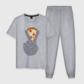 Мужская пижама хлопок с принтом Pizza peace в Екатеринбурге, 100% хлопок | брюки и футболка прямого кроя, без карманов, на брюках мягкая резинка на поясе и по низу штанин
 | Тематика изображения на принте: 