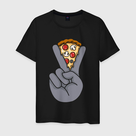 Мужская футболка хлопок с принтом Pizza peace в Новосибирске, 100% хлопок | прямой крой, круглый вырез горловины, длина до линии бедер, слегка спущенное плечо. | Тематика изображения на принте: 