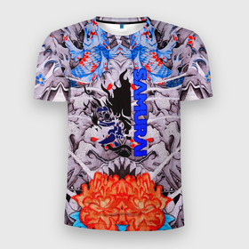 Мужская футболка 3D Slim с принтом Samurai cyberpunk карпы кои в Екатеринбурге, 100% полиэстер с улучшенными характеристиками | приталенный силуэт, круглая горловина, широкие плечи, сужается к линии бедра | 