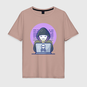 Мужская футболка хлопок Oversize с принтом Хакер анонимус в Новосибирске, 100% хлопок | свободный крой, круглый ворот, “спинка” длиннее передней части | 