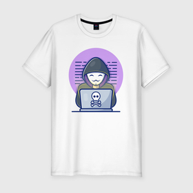 Мужская футболка хлопок Slim с принтом Хакер анонимус в Петрозаводске, 92% хлопок, 8% лайкра | приталенный силуэт, круглый вырез ворота, длина до линии бедра, короткий рукав | 