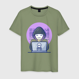 Мужская футболка хлопок с принтом Хакер анонимус в Рязани, 100% хлопок | прямой крой, круглый вырез горловины, длина до линии бедер, слегка спущенное плечо. | 