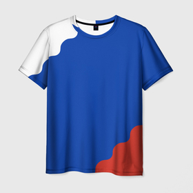 Мужская футболка 3D с принтом Триколор диагональный волнистый в Курске, 100% полиэфир | прямой крой, круглый вырез горловины, длина до линии бедер | 