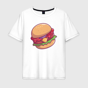 Мужская футболка хлопок Oversize с принтом Tasty burger в Курске, 100% хлопок | свободный крой, круглый ворот, “спинка” длиннее передней части | 