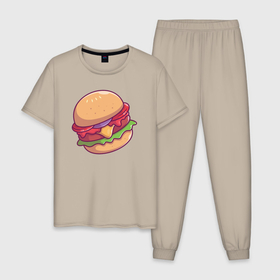 Мужская пижама хлопок с принтом Tasty burger в Курске, 100% хлопок | брюки и футболка прямого кроя, без карманов, на брюках мягкая резинка на поясе и по низу штанин
 | 