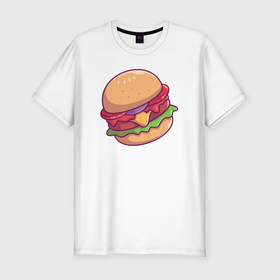 Мужская футболка хлопок Slim с принтом Tasty burger в Санкт-Петербурге, 92% хлопок, 8% лайкра | приталенный силуэт, круглый вырез ворота, длина до линии бедра, короткий рукав | 
