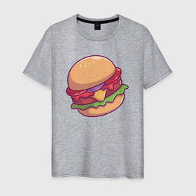 Мужская футболка хлопок с принтом Tasty burger в Санкт-Петербурге, 100% хлопок | прямой крой, круглый вырез горловины, длина до линии бедер, слегка спущенное плечо. | 